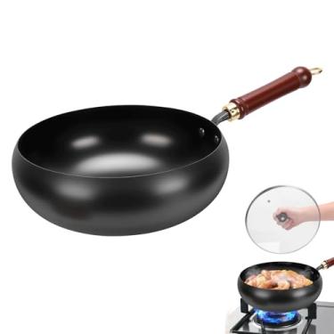 Imagem de Gugxiom Panela de ferro japonesa Suntuup, wok de ferro fundido de 28 cm, com espátula, 2 capas para escolher, para panelas em fogões elétricos/fogões de indução/fogões a gás (tampa de vidro)