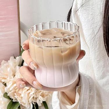 Imagem de Copo de vidro fofo de 300 ml canecas de café chá bolha leite cerveja vinho copos coreano transparente simples copo de suco de água presente