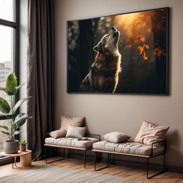 Imagem de Quadro com Moldura Sala Quarto Lobo Paisagem Decorativo Horizontal Grande Hall