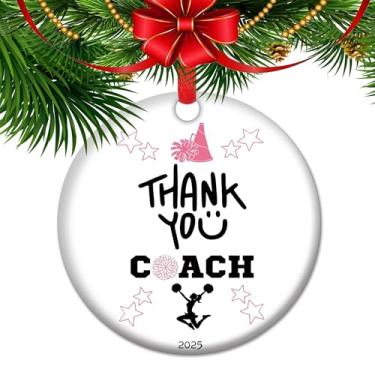 Imagem de Enfeite de agradecimento do treinador de torcida – presente de agradecimento do time de torcida | Lembrança "Best Coach Ever" 2025 | Pom-Pom e Megafone Decoração de Natal