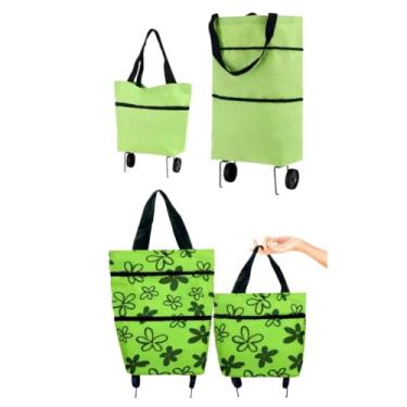 Imagem de Carrinho De Feira Dobrável Com Rodinhas e Alça Para Supermercado Feira Padaria Farmácia e Transportar Sacolas de Compras e Produtos Diários(Verde + Flor Verde)