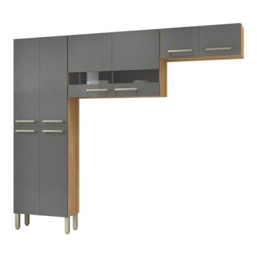 Imagem de Cozinha Compacta Pequena 8 Portas Nala Kits Paraná Cor:freijó Gris