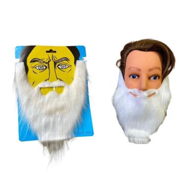 Imagem de Barba Falsa Branca Longa De Pelúcia Fantasia Barbudo