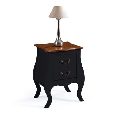 Imagem de Mesa de Cabeceira Bombê com 2 Gavetas 1026 Linz Móveis - Preto/Imbuia Glazer