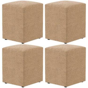 Imagem de Kit 04 Puffs Quadrado Decorativo Sala De Estar L02 Bouclê Mostarda - L