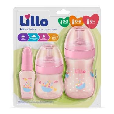 Imagem de Kit de Mamadeira Lillo Evolution Primeiros Passos 3 Peças Rosa