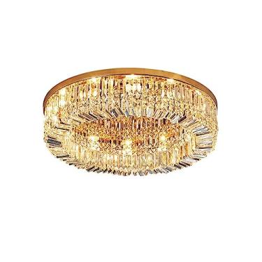 Imagem de Lustre Elegante Cristal Luz de Teto Arredondado Lustre de Cristal Cromado Luminárias de Teto Embutidas para Cozinha Hall de Entrada Quarto Sala de Estar Corredor Bar (Cor: Dourado, Tamanho: