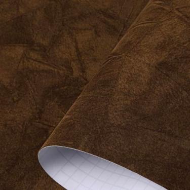 Imagem de Decotalk Papel de parede Browm Velvet Peel and Stick 0,6 m x 508 cm Tecido de feltro marrom papel de parede texturizado veludo flocagem