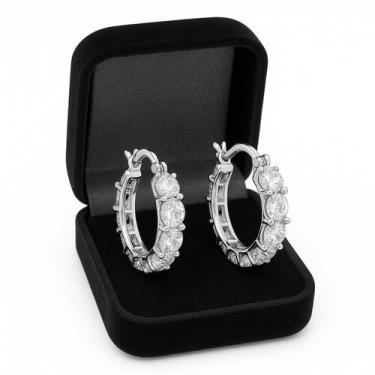 Imagem de Brinco Argola Dourada Prata Semijoia Feminino Zircônia Luxo + Caixa Pr