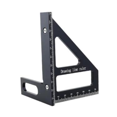 Imagem de Baoblaze Régua de medição de vários ângulos de 45/90 graus Liga de alumínio Transferidor quadrado de madeira para régua de linha de desenho, Black Métrico, 8.5x7.9x11.2cm