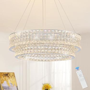 Imagem de Poemoon Lustre de LED de cristal de 61 cm com controle remoto regulável 3000-6500K Lustres de luxo contemporâneos luminária cromada moderna para sala de jantar sala de estar cozinha ilha hall de