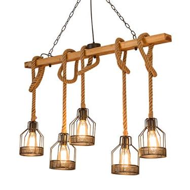 Imagem de Luminária pendente retrô estilo industrial vintage sala de jantar rústica lustre de corda de cânhamo vintage com abajur de ferro luminária de mesa de jantar de design rústico loft casa de ca
