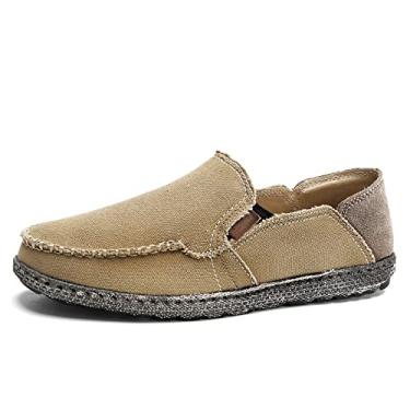 Imagem de JAMONWU Sapatos masculinos sem cadarço, de tecido, de lona, lazer, vintage, casual, mocassim, A_khaki10, 38