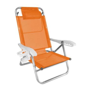 Imagem de Cadeira de Praia Alumínio Reforçada 5 Posições Top Line Laranja Zaka 120 KG-Unissex