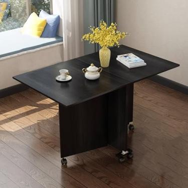 Imagem de Mesa de jantar ultrafina com folhas caídas, mesa de cozinha dobrável de madeira com 6 rodas, mesa de jantar dobrável e dobrável, dobrável em 3 formas (cor: A, tamanho: