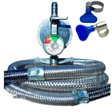 Imagem de Regulador registro Click Pro Turbo Visor excel cooktop fogão Mangueira Malha Aço 1 Metro