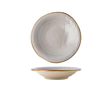 Imagem de URGDWEKJY Bandeja de jantar redonda plana prato de jantar de cerâmica 24 cm grande porcelana restaurante prato de bife estilo ocidental prato de jantar