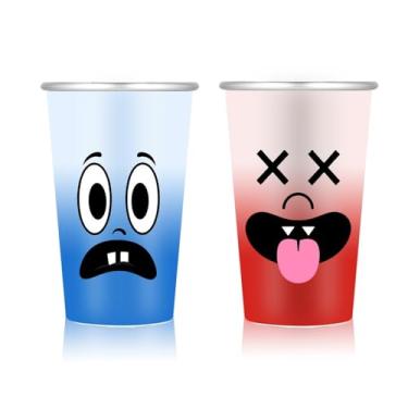 Imagem de Clickslock Copos engraçados de alumínio que mudam de cor – Conjunto de 2 copos reativos à água fria com expressões bobas – copos de humor vermelhos e azuis – Presente mordaça, festa, escritório