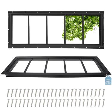 Imagem de Pacote com 2 janelas para galpão, 25 cm x 73 cm, suporte embutido preto com vidro temperado para janelas de galinheiro, garagem e celeiros (sem tela)