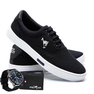 Imagem de Kit Sapatênis Lona com Relógio e Carteira Masculino Casual - Polo Joy,