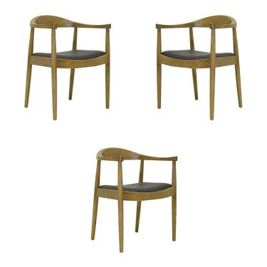 Imagem de Kit 3 Cadeiras Decorativas Sala de Jantar Columbia PU Madeira Rústica Bege G56 - Gran Belo