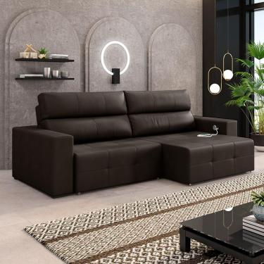 Imagem de Sofá Retrátil 3 Lugares 204cm 2 Módulos Nero com USB Couro Marrom G52 - Gran Belo