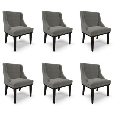 Imagem de Kit 6 Cadeiras Decorativas Sala de Jantar Base Fixa de Madeira Firenze Suede Grafite/Preto G19 - Gran Belo