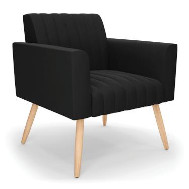 Imagem de Poltrona Viena Gomada Suede Preto Pés Palito Natural - D'Rossi