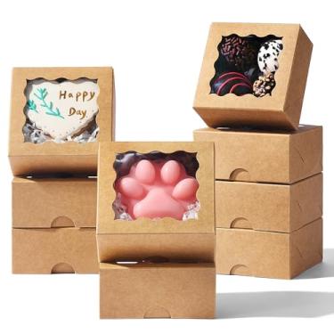 Imagem de SLShePack 8 x 8 x 4 cm, 100 peças, mini caixas de padaria com janela para biscoitos, sabonete, donut, macaron, brownie (marrom)
