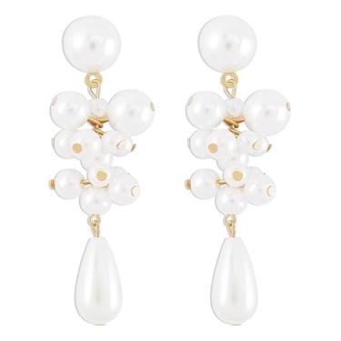 Imagem de Brinco Perola Noiva Grande Gota Cacho Pendente Casamento Dia Mães Festa Delicado-Brincos de Pérolas Pendente Bolas Orgânico Moderno Luxo-Presente Feminino Madrinha Noivado Formatura Festa Aniversário Amiga Mãe Avó Esposa