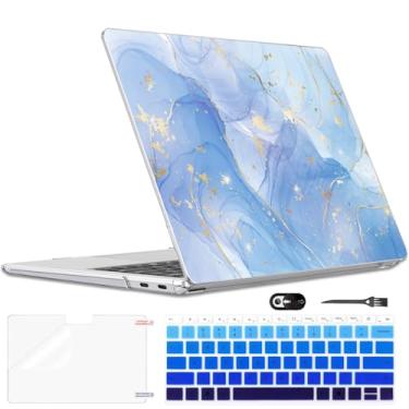 Imagem de LCMOCICO Capa protetora fina para laptop Microsoft Surface de 13 polegadas 2025 Copilot+PC modelo 2095, capa rígida de plástico leve com estampa antiarranhões, mármore azul