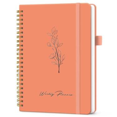Imagem de Agenda semanal sem data, caderno semanal de tarefas com organizador de objetivos e hábitos, caderno planejador semanal A5 com encadernação espiral, 15,5 cm x 20,8 cm - coral