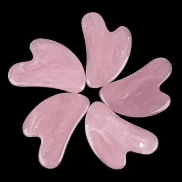 Imagem de Ferramenta de massagem Gua Sha com pedra de jade Gua Sha, ferramenta Guasha para massagem na pele do rosto e do corpo. Pedra rosa para corpo, rosto, pescoço e olhos, presente de cuidados com a pele