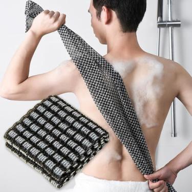 Imagem de 1 esfregão esfoliante traseiro para chuveiro, espuma multifuncional, buchas esfoliantes ultra-longas, barra de estrela preta cerca de 26 * 100 cm