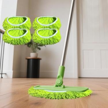 Imagem de 4 peças de almofadas reutilizáveis de microfibra para esfregão vassoura, refis para panos de varrer molhados e secos, substituição de cabeça de mo-p para limpeza doméstica