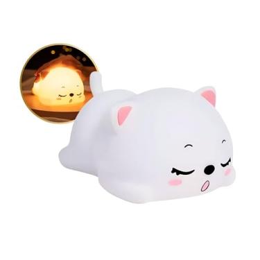 Imagem de Luminária Infantil – Abajur LED Portátil e Recarregável USB | Luz Noturna Segura para Crianças e Bebês, Silicone Macio, 6 Cores, 3 Níveis de Brilho, Timer 30min e Até 6h de Duração (Gatinho)