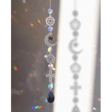 Imagem de Apanhador de sol de cristal, enfeite para pendurar na janela do arco-íris, decoração com pingente de apanhador de sol, sinos de vento pendurados em cristal para casa e exterior -45 cm XX