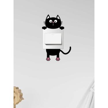 Imagem de Generic 1 adesivo de parede com estampa de gatinho de desenho moderno, PVC removível, impermeável, uso interno, superfície de drywall, adesivo de capa de interruptor