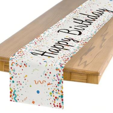 Imagem de Caminho de mesa de feliz aniversário, decoração de mesa de jantar de cozinha sazonal para decorações de festa em casa, corredor de mesa comemorativo para decoração de jantar de cozinha