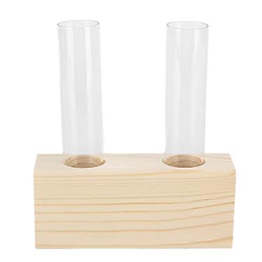 Imagem de Vaso de tubo retrô, vaso de vidro simples com suporte de madeira para casa, decoração de mesa (tubo duplo hidropônico)