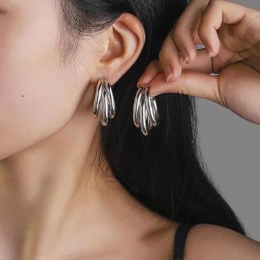 Imagem de Brincos de argola de corrente de ouro para mulheres, minimalistas, prateados, geométricos, grossos, brincos de pressão punk exagerados, joias presentes, Medium, Latão, Sem pedra preciosa