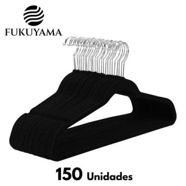 Imagem de Cabide Veludo PRETO 150 Unidades FUKUYAMA Antideslizante - PRETO150A, 