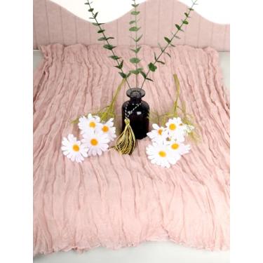 Imagem de Caminho de mesa de gaze rosa, caminhos de mesa rústicos de gaze boho de 300 cm para decoração de mesa de cozinha de festa de casamento