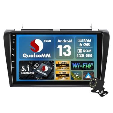 Imagem de Host de música de 8 núcleos 6 + 128 GB com Qualcomm Android 13 Double Din Octa Core estéreo automotivo para Mazda 3 2004-2009 com rádio touchscreen de 9 polegadas integrado ST7850 AMP FM/AM/RDS