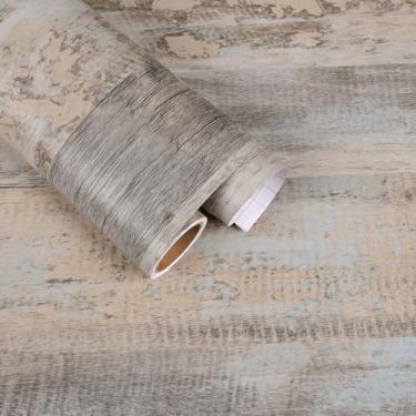 Imagem de FANCYEASY Papel de contato de madeira cinza claro envelhecido papel de parede de tábua de madeira rústica descascar e colar bancadas papel de contato autoadesivo impermeável 39,9 cm x 299,7 cm