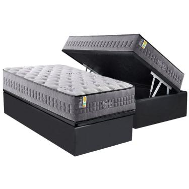 Imagem de Cama Box Baú Solteiro: Colchão Molas Masterpocket Ensacadas D Angelis Anjos Versalhes + Base Crc Suede Gray (88x188)