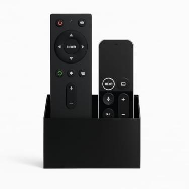 Imagem de Suporte de Controle Remoto de Parede, 2 Divisórias, Organizador de Controle Remoto, Fixação com Parafuso ou Fita 3M, Acompanha Parafuso e Bucha (Preto)