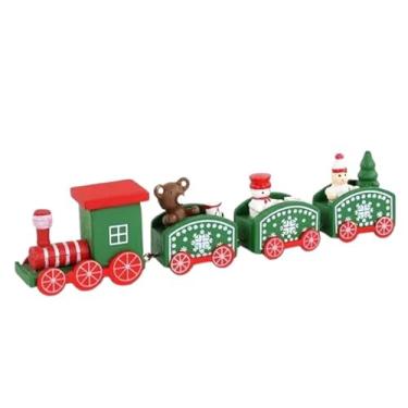 Imagem de Trem de Natal em Madeira – Mini Trem Decorativo com Bonequinhos, 6 Cores Disponíveis – Enfeite Natalino para Mesa, Estante e Árvore. (VERDE)