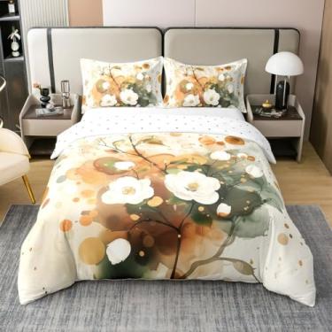 Imagem de Castle Fairy Conjunto de capa de edredom de algodão floral boho (sem edredom), capa de edredom com pintura a óleo de flores do campo para crianças e adultos, conjunto de cama de folhas de meados do