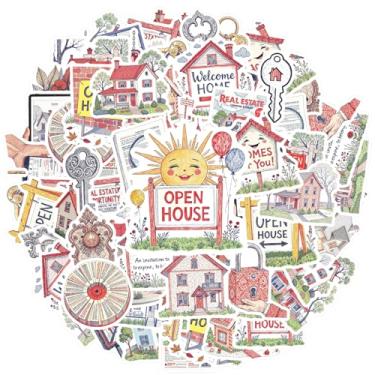 Imagem de 35 peças Real Estate Home Key Open House Architecture Real Estate Adesivos Brinquedos Detalhados para Notebook Bagagem Celular Copo Laptop Motocicleta Bagagem Telefone